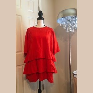 ZARA Red poplin ruffle oversized t-shirt dress